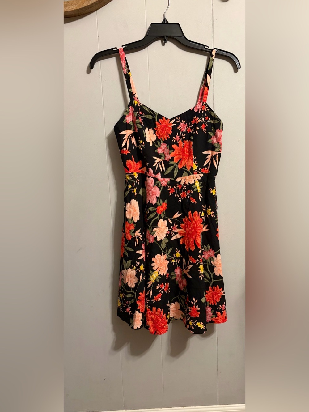 Old Navy Black Floral Dress with Coral, Pink & Yellow Blooms